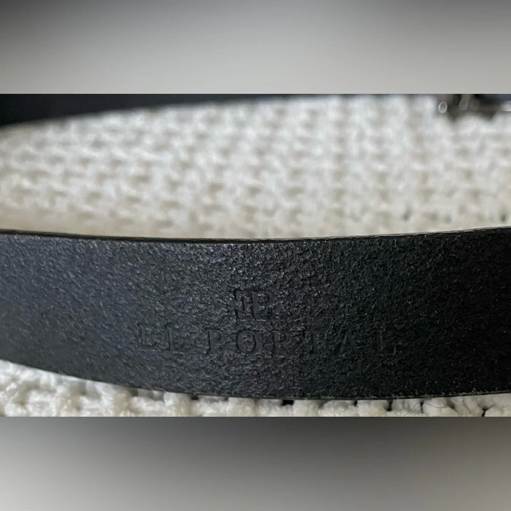 El Portal Men’s Black Italian Leather Belt, Dress/Business; Size M (Approx. 39”)